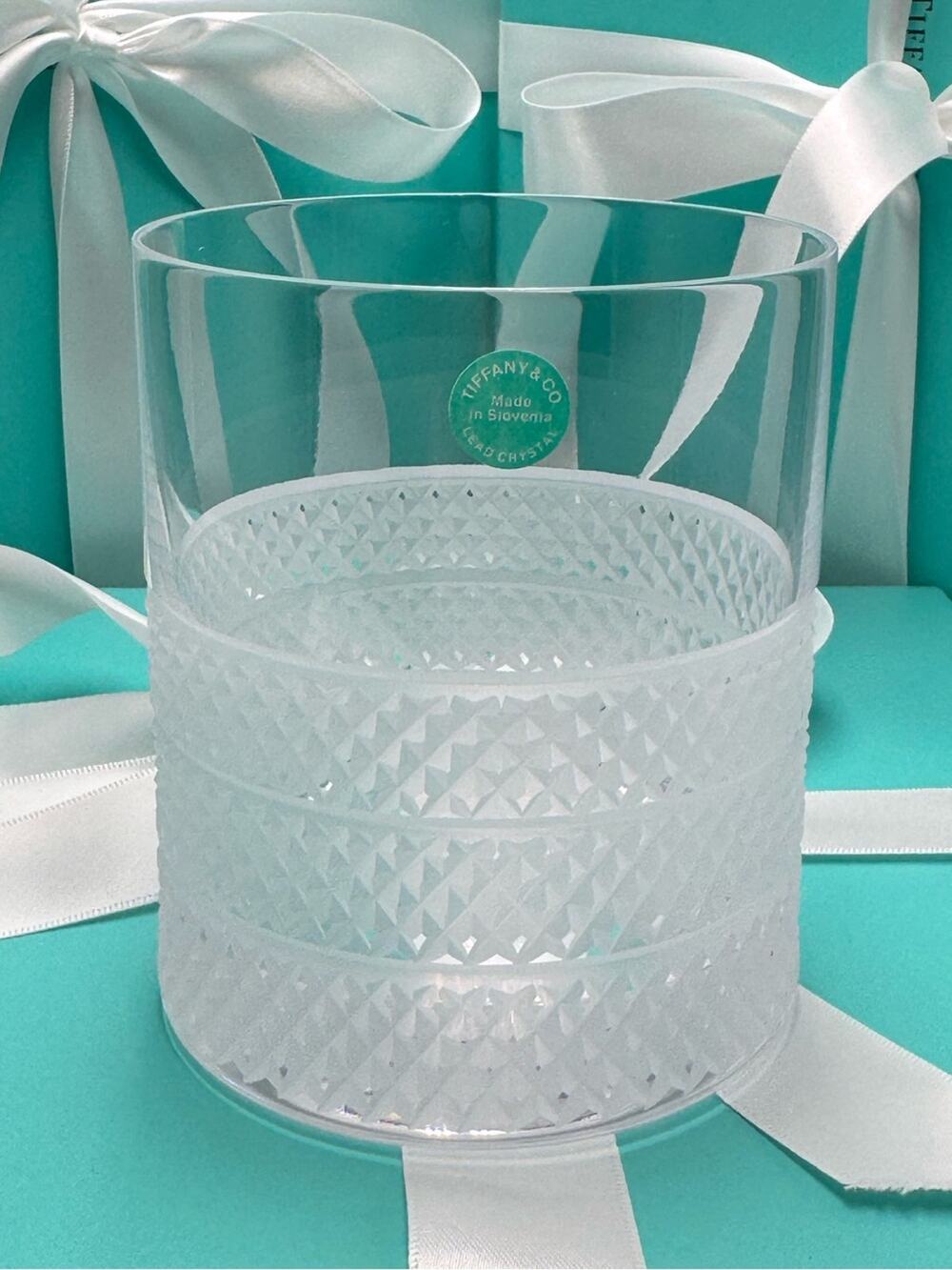 NEW - Tiffany & Co. Diamond Point Lead Crystal Glass Double Old Fashioned 4”